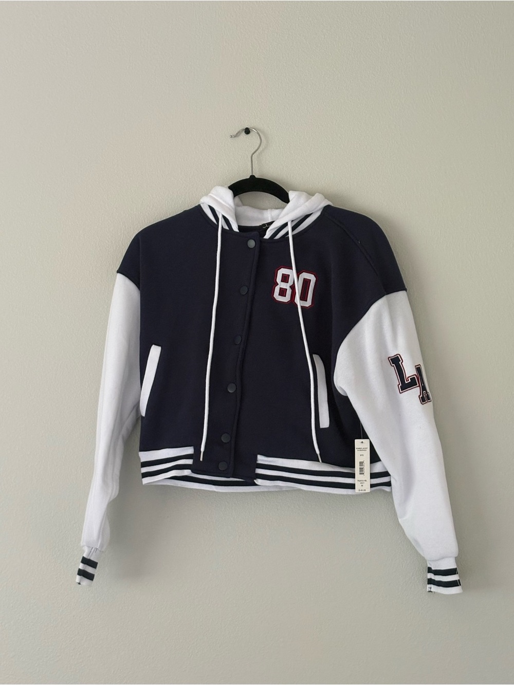 Justify Navy and White Snap-Front Varsity Hoodie